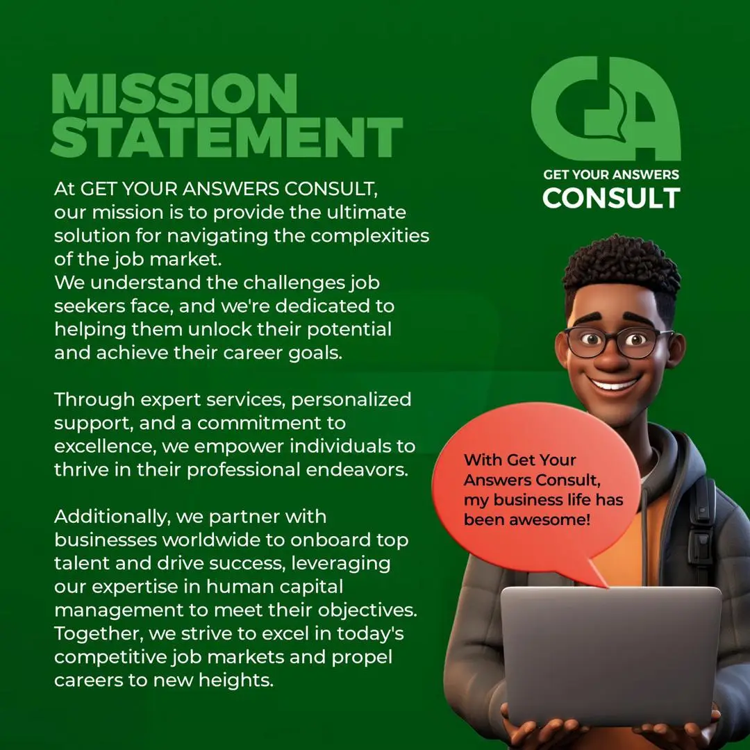 Get Your Answers Consult mission statement: career coaching and HR consulting in Ghana