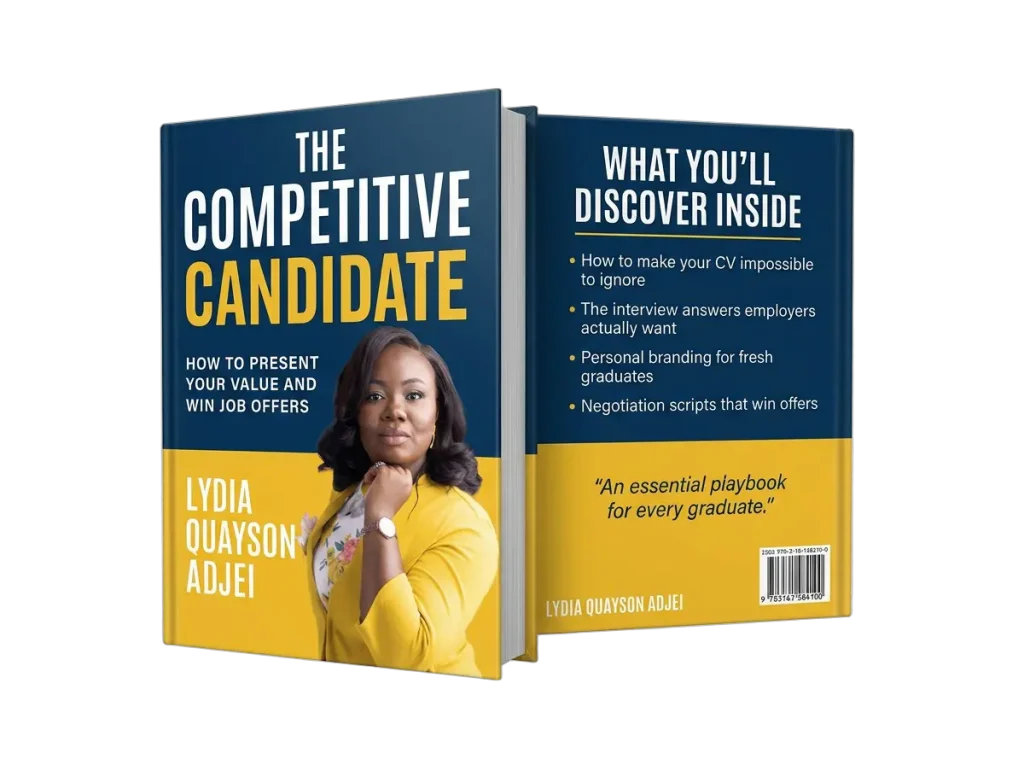 Career Ebook cover titled The Competitive Candidate showing a professional woman representing career growth and HR success